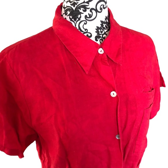 Autograph Red Linen Summer Button-down Shirt - Picture 2 of 6